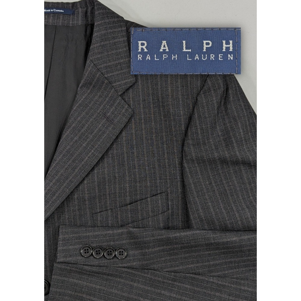 Ralph Lauren Blazer Sport Coat Suit Jacket Wool Dark Gray Pinstripe 42R 3 Bttn